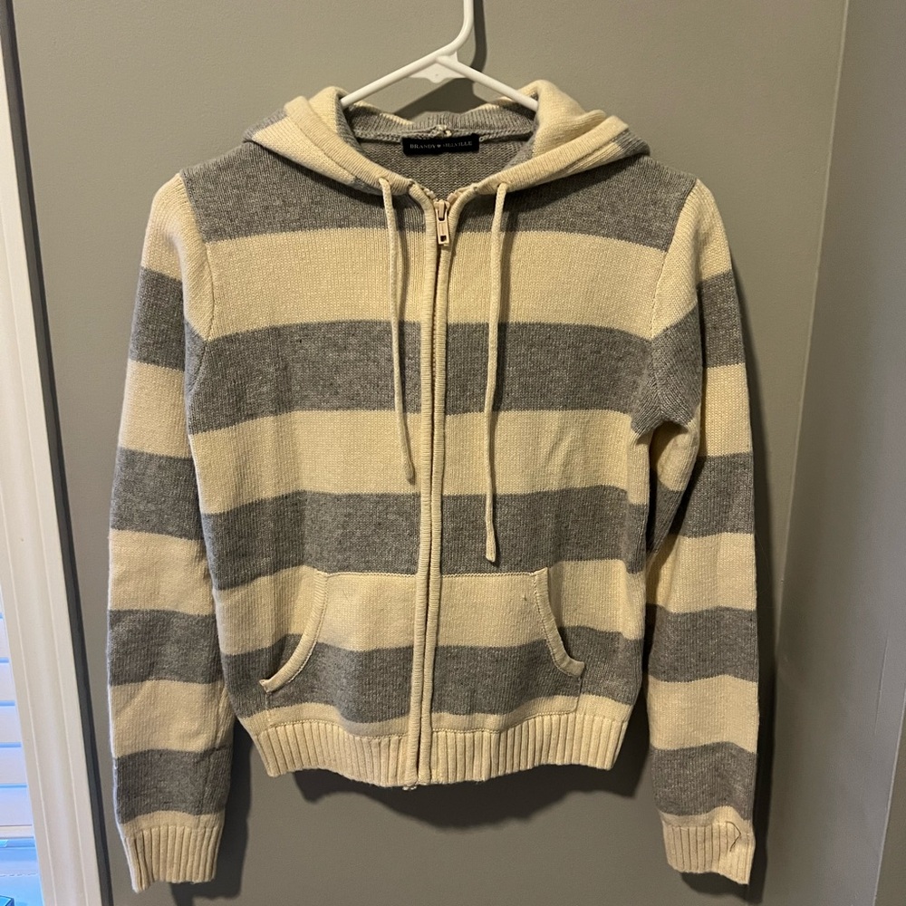 Grey and Cream Brandy Melville Jacket Zip-Up